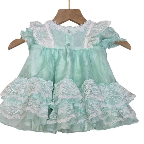 Martha's Miniatures Vintage Size 9-12Mo 80s Fussy Dress Girls Sheer Lace Bell Pa - Picture 6 of 9